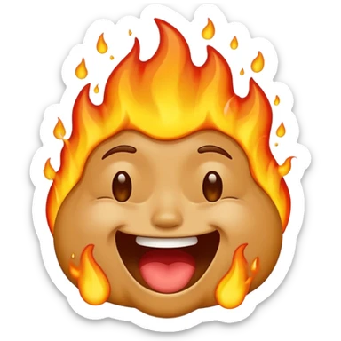 Generate an emoji that is on fire, laughing, crying, and melting at the same time with a sad mouth. Make the emoji sad. sticker