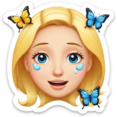 Happy tears face with butterflies  sticker