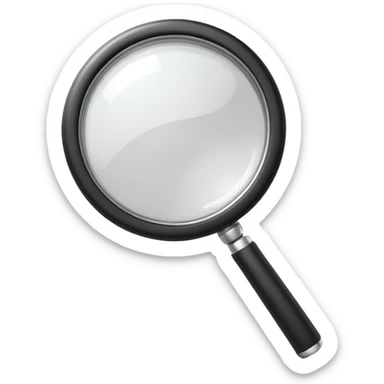 A 3D rendered magnifying glass, tilted right, frosted glass lens, in black and white, subtle shadows, background, high detail, cinematic lighting, app icon style

 sticker