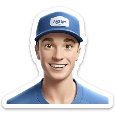 smiling boy in baseball cap sticker