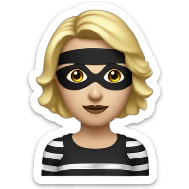 bank robber blonde woman with black eye mask and striped tshirt sticker