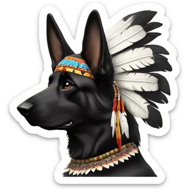 Black German shepherd with Indian chief headdress sticker