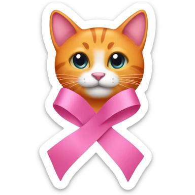 Pink ribbon with orange cat sticker
