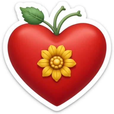 corazón rojo con una daga dentro de el, flores moradas alrededor  sticker