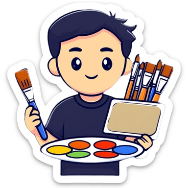 artist with palette and paintbrushes sticker