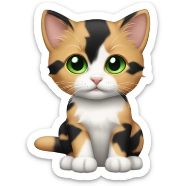 Calico kitten with black stripe down face with green eyes sticker