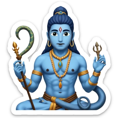 Mahadev real god  shiv not like cartoon  blue body and trishul and and had damru and nack around sanke  sticker