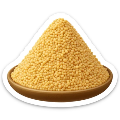 small mound or light scatter of medium-grain couscous, uniform pale golden beads, fine yet distinct texture, matte and slightly sandy, dry uncooked grains, soft lighting, subtle shadows, emoji scale sticker
