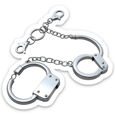A pair of elegant handcuffs emoji made of silver chrome, smooth rounded design, glossy metallic reflections, luxury fetish aesthetic, minimal iOS emoji style, centered, clean white background sticker