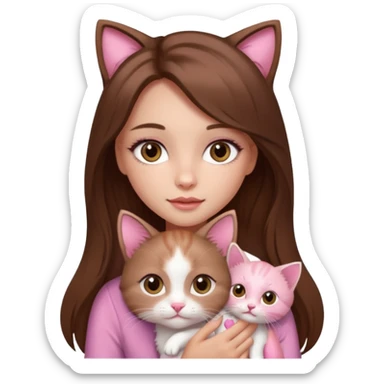 Pretty girl long hair Brown makeup pink kitten sticker