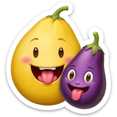 Round yellow emoji face with a tongue poking out, and an egg plant in mouth  sticker