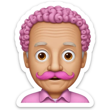 old guy with very curly short hair and big  pink mustache sticker
