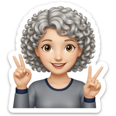 silver, short, wavy-haired with curls, smiling pretty lady, hopeful, pointing 2 fingers up


 sticker