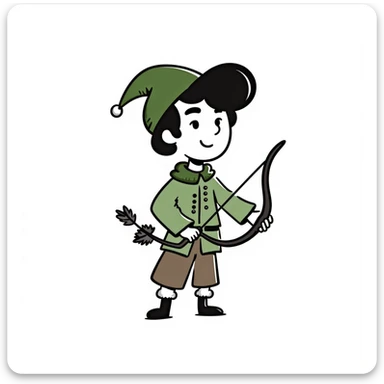 detailed hand drawn doodle of Robin Hood with classic medieval outfit and bow sticker