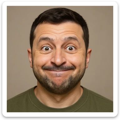 photorealistic emoji style portrait of Vladimir Zelensky with a slightly silly expression sticker