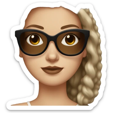 White Girl with brown hair wearing retro black cat eye sunglasses sticker