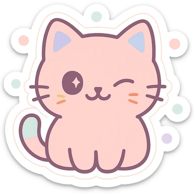 cute cat sticker, sly smiling, winking, kawaii style sticker
