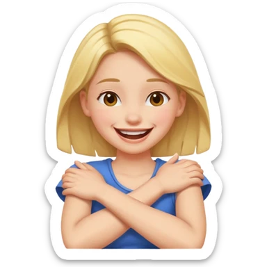 Girl crossed arms around neck laughing  sticker