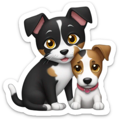 Black Tabby cat and Jack Russell dog hugging sticker