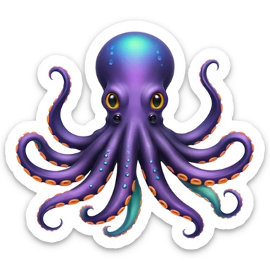 Epic iridescent black colored octopus with neon-pastel multi colored suction cups under the tentacles sticker