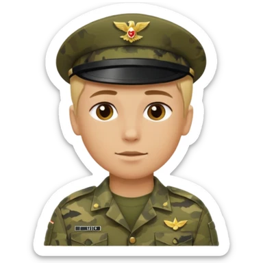 a soldier with short blonde hair in camo male sticker