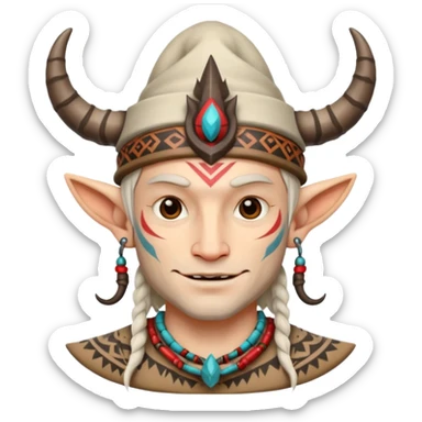 Man white skin with horned hat — tribal tattoos, smirk. sticker