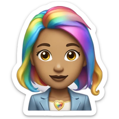 Posh-girl-with-golden-suit-and-blue-eyes-and-rainbow-unicorn-hair sticker