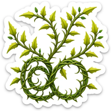 green filigree vines with thorns sprouting from the ground, 3D, extremely detailed, earthy color palette, yellow green and brown tones sticker