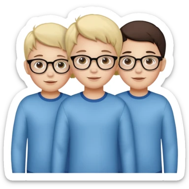 Triplets, one girl with no glasses, two boys with glasses, young children sticker