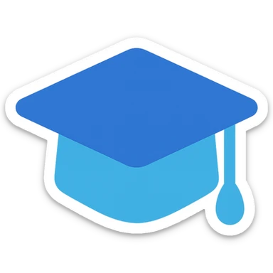 Graduation cap, flat emoji style, outline with blue and turquoise colors sticker