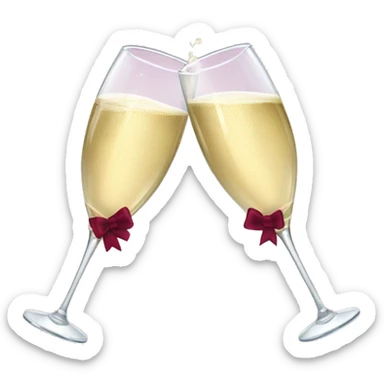 Two glasses of champagne cheering with burgundy bows sticker