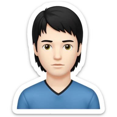 A young man with mullet black hair. sticker