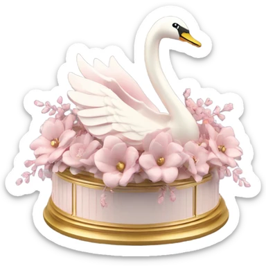 3d isometric swan music box soft pink flowers  sticker