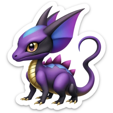 purple-black-gold-gradients Meloetta-Larvitar-Axew-Salandit-Pokémon-Fakémon-creature-hybrid-fusion sticker