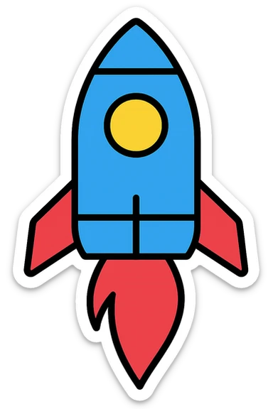 Make this rocket icon much larger, keeping the modern lineal color icon style with black outlines and transparent background. sticker