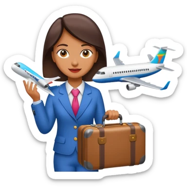 A person holding a suitcase and a plane ticket, requesting for travel duty flight, colorful and vibrant sticker