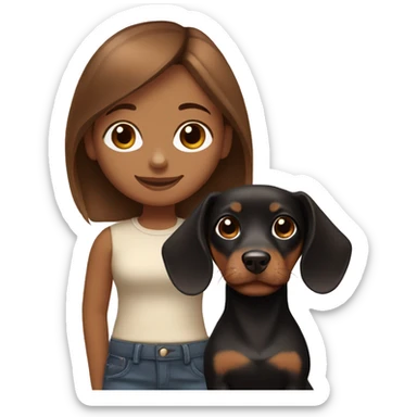 Brown hair girl with black and tan dachshund puppy sticker