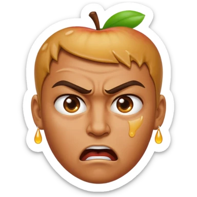angry person with angry facial expression and sweat drops on forehead, apple emoji style sticker