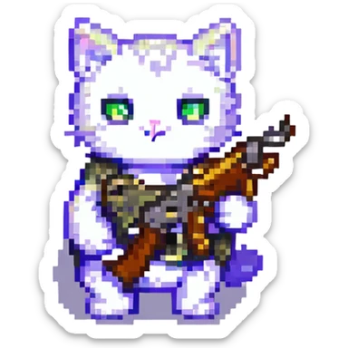 pixel art little cat holding a gun sticker