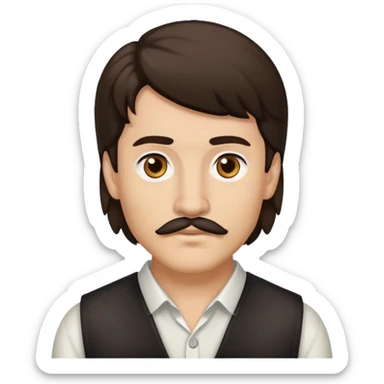Guy with a dark brown, relatively short mullet, brown eyes, brown mustache, earrings and light skin  sticker