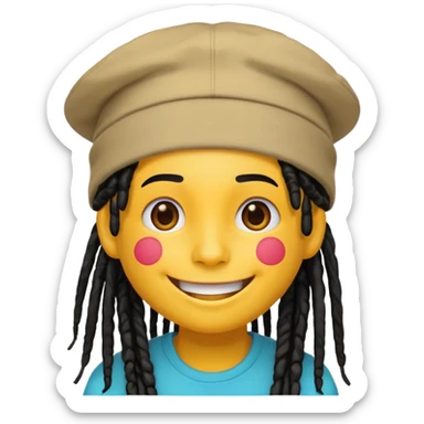 Yellow smile emoji with black dreads and a colorful hat sticker