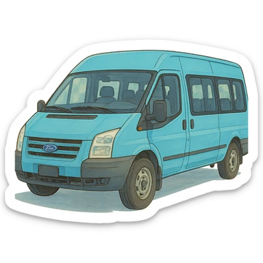 ghibli style electric light blue Ford Transit passenger van sticker