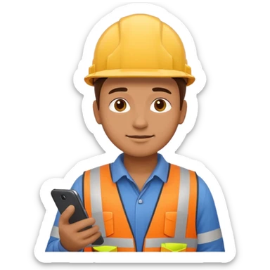 create an realistic emoji image of an construction worker typing on the phone sticker