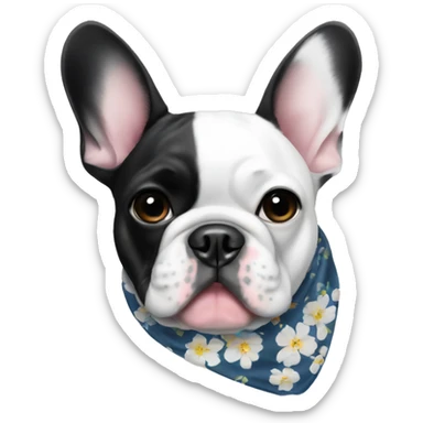 Black and white French bulldog with a floral bandana sticker