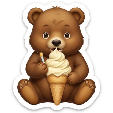 brown bear eating ice cream sticker