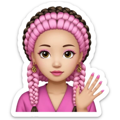 Une chinoise en Corée-du-Sud avec des faux ongles roses et des faux cils et des tresses africaines sticker