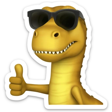 Dinosaur wearing sunglasses and has a thumbs up sticker