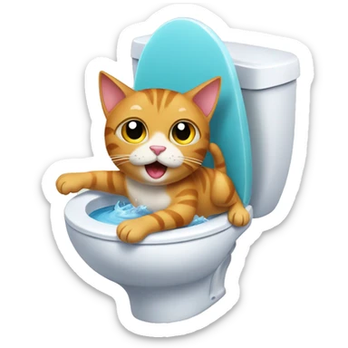 Cat surfing on a toilet  sticker