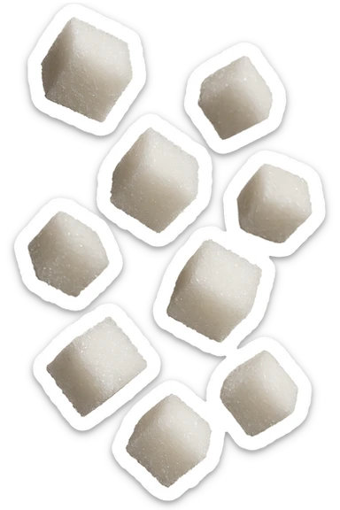 zollette di zucchero fluttuano in aria, iperrealistico 4k sticker