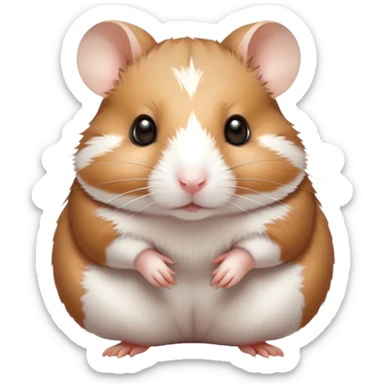 Cinematic Noble Brown and White Banded Hamster Portrait Emoji, Poised and regal, with a tiny, compact build and a uniquely patterned fur of warm brown and crisp white bands, deep-set soulful dark eyes, Simplified yet sharp and sophisticated features, highly detailed, glowing with a soft, dignified glow, high shine, intelligent and charming, stylized with an air of distinctive elegance, focused and attentive, soft glowing outline, capturing the essence of a watchful and confident rodent, so majestic it feels as though it could scurry out of the screen with effortless authority! sticker